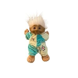 Treasure Trolls Plush Doll White Hair Blue Yellow Outfit Vintage Toy